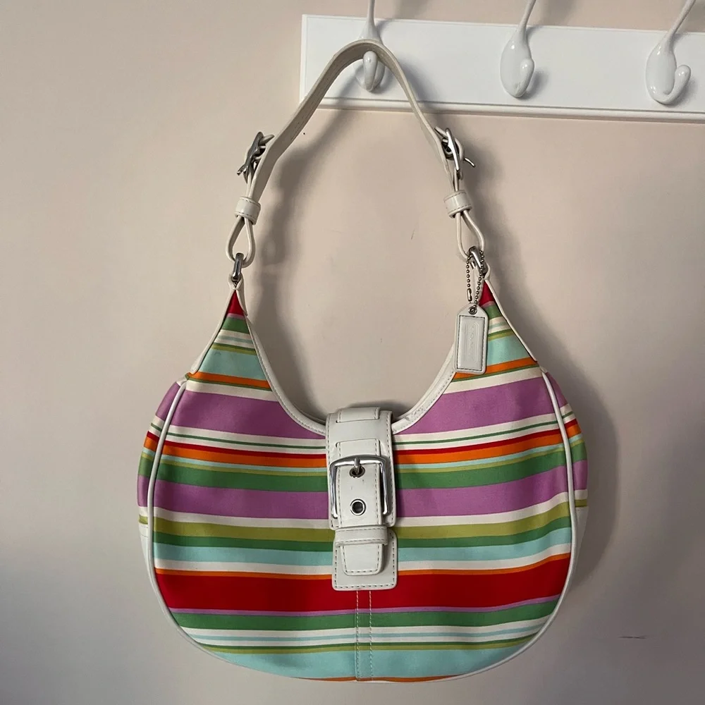 COACH Striped Multicolor Hobo Bag F10702 - Picture 1 of 4